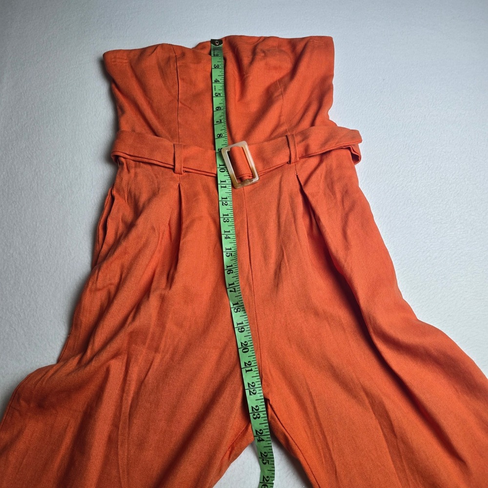 Monteau Los Angeles NWT Orange Strapless Linen Blend Wide Leg Belted Jumpsuit M - Picture 9 of 12